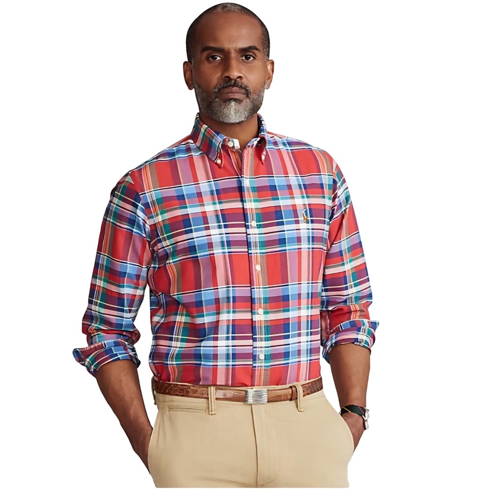 POLO Ralph Lauren Classic Fit Red Plaid Button Down Shirt Men's Long Sleeve